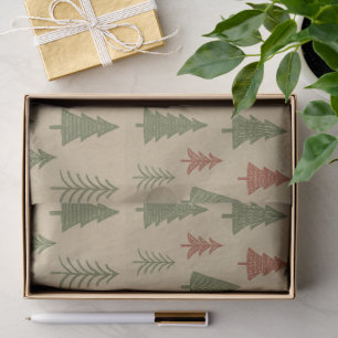 Papel De Seda Árboles de Navidad Vintage Rojo y Verde Nostálgico