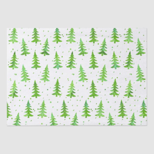 Papel De Seda Árboles de pino acuarela (Anverso)