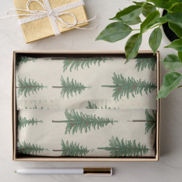 Papel De Seda Árboles de Pino Beige Acuarela Navidad Fiesta