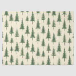 Papel De Seda Árboles de Pino Beige Acuarela Navidad Fiesta