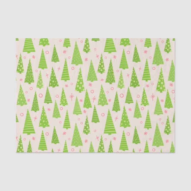 Papel De Seda Árboles de pino de vacaciones verdes (Anverso)