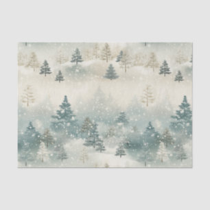 Papel De Seda Árboles de pino en la acuarela de la nieve