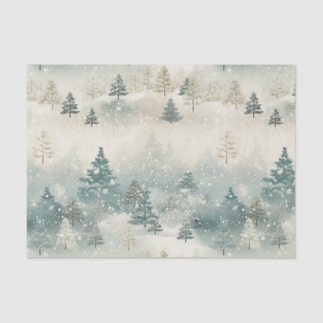 Papel De Seda Árboles de pino en la acuarela de la nieve (Anverso)