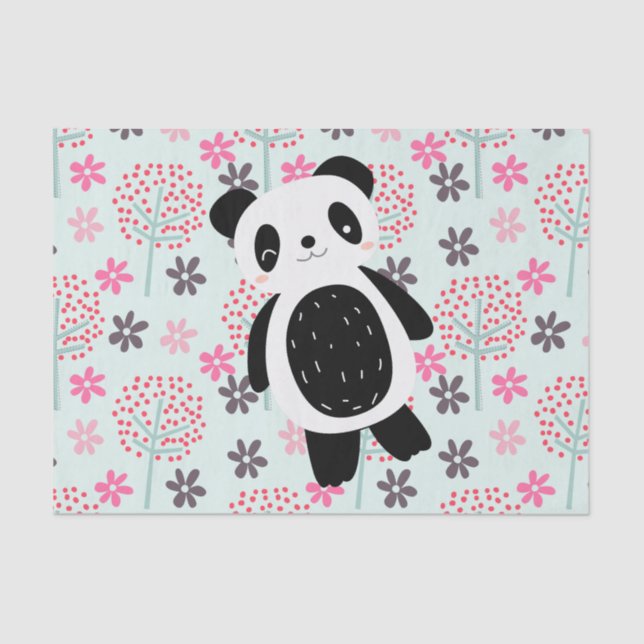 Papel De Seda Árboles, flores y osos panda (Anverso)