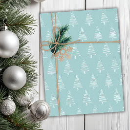 Papel De Seda Árboles Mínimos De Navidad Azul-Verde Y Blanco