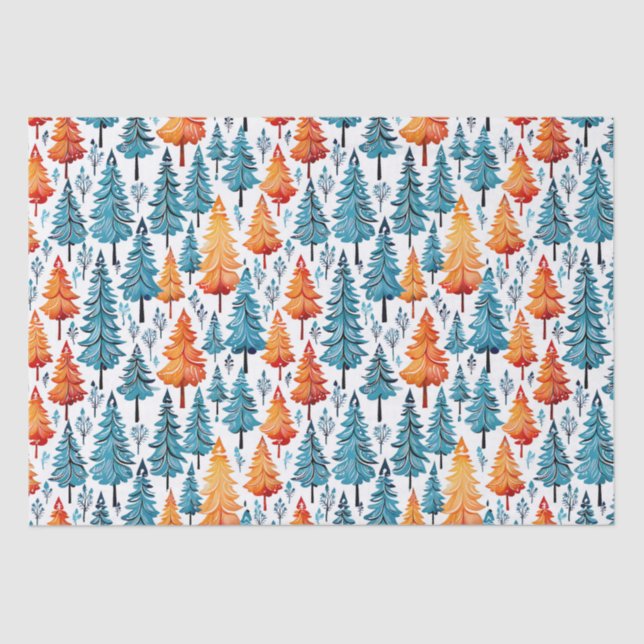 Papel De Seda Árboles navideños acuarelas de bonito (Anverso)