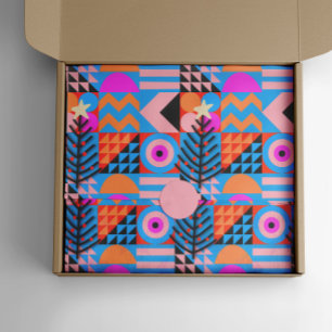 Papel De Seda Árboles navideños azul geométrico moderno