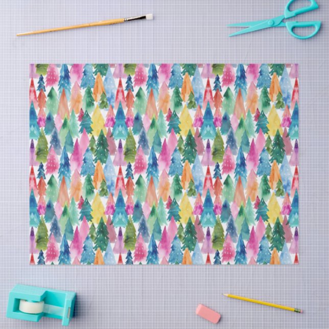 Papel De Seda Árboles navideños brillantes y coloridos arcoiris (Artesanía)