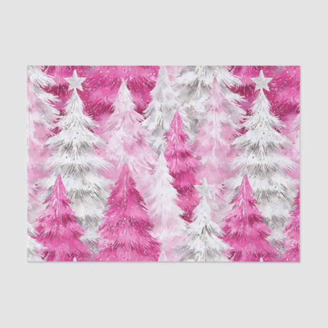 Papel De Seda Árboles navideños de glam blanco rosado (Anverso)