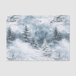 Papel De Seda Árboles navideños de nieve azul blanco en invierno