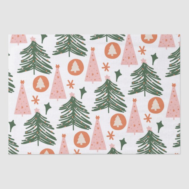 Papel De Seda Árboles navideños del Naranja rosa verde boho (Anverso)