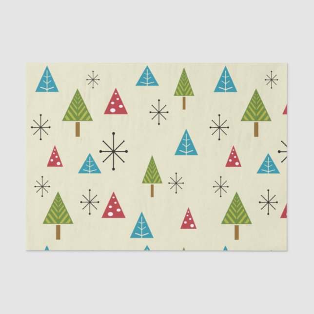 Papel De Seda Árboles navideños modernos de mediados de siglo (Anverso)