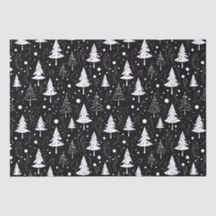 Papel De Seda Árboles navideños negros y blancos modernos