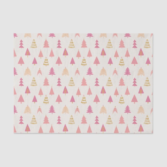 Papel De Seda Árboles navideños rosados y dorados (Anverso)