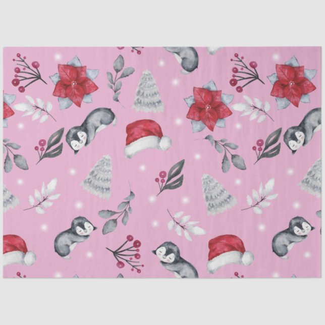 Papel De Seda Árboles navideños Santa Hats Navidades florales de (Anverso)