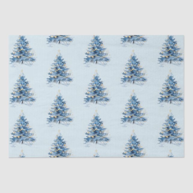Papel De Seda Árboles navideños Sky Blue Gold (Anverso)