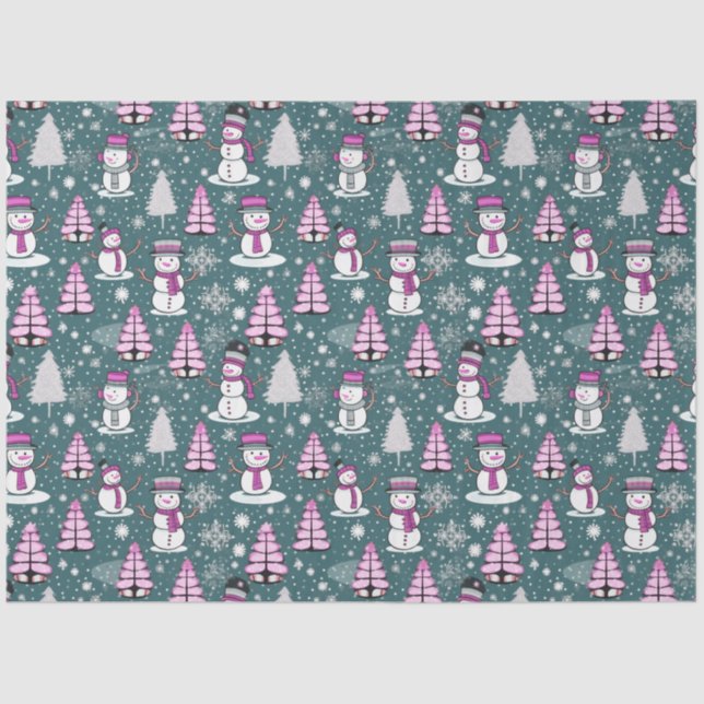 Papel De Seda Árboles navideños Snowmen Navidades verdes (Anverso)