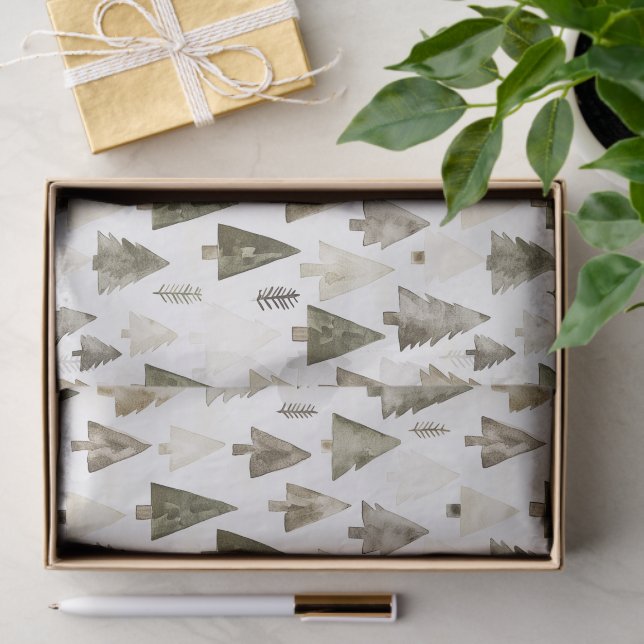 Papel De Seda Árboles navideños verdes de oliva (Regalo )