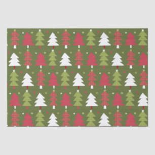 Papel De Seda Árboles navideños y copos de nieve con grifo verde