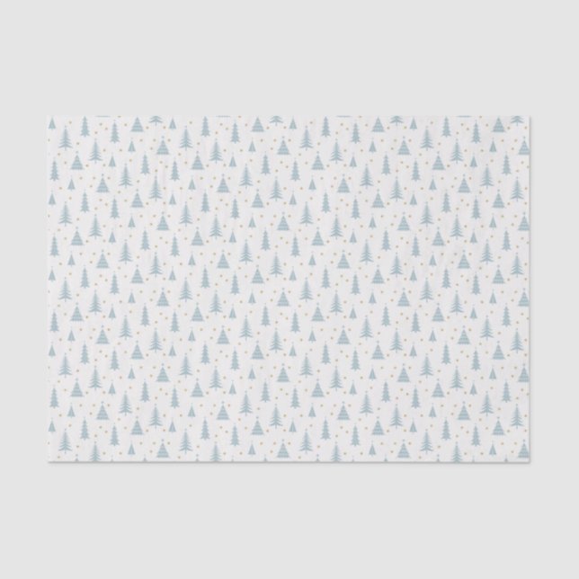Papel De Seda Árboles nórdicos de Navidad Verde azulados blancos (Anverso)