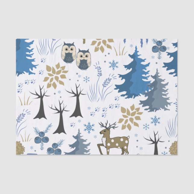 Papel De Seda Árboles y animales de Navidad de Woodland (Anverso)