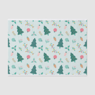 Papel De Seda Árboles y luces navideños verdes pasteles festivos