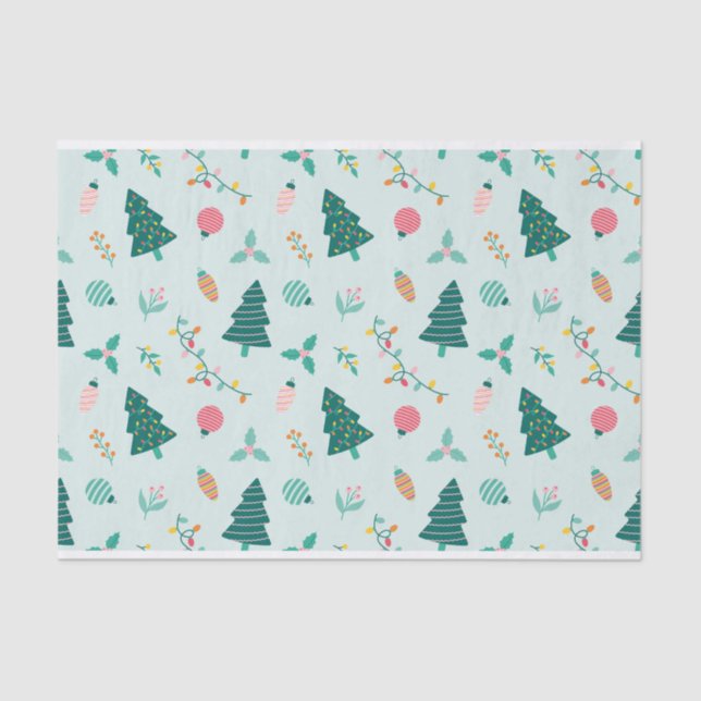 Papel De Seda Árboles y luces navideños verdes pasteles festivos (Anverso)