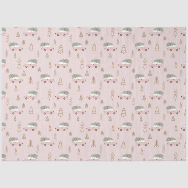 Papel De Seda Árboles y vehículos navideños Navidades beiges (Anverso)