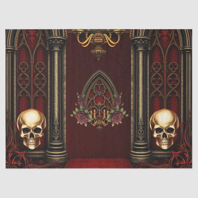 Papel De Seda Arco gótico con calaveras. (Anverso)