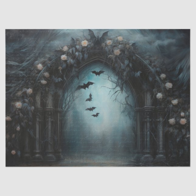 Papel De Seda Arco gótico espeluznante de Halloween con murciéla (Anverso)