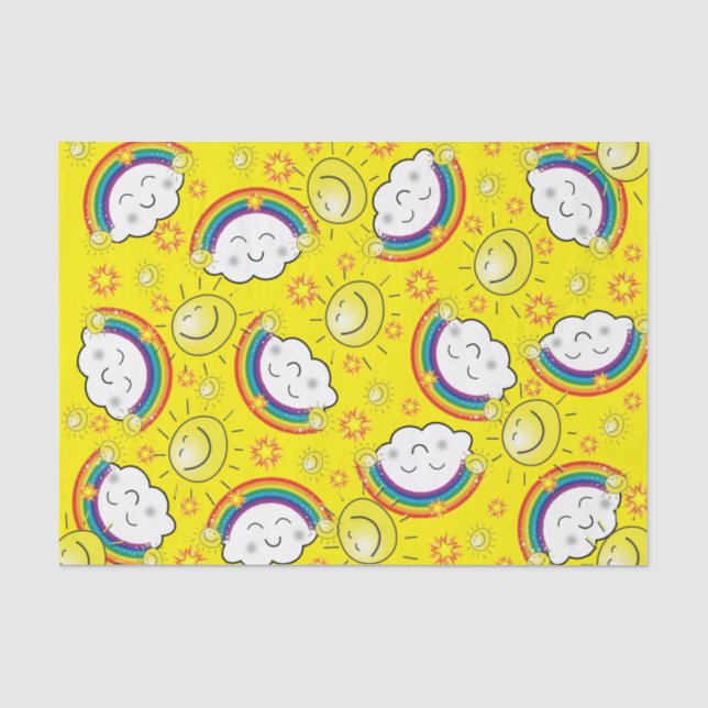 Papel de seda Arcoiris Sol Nubes Amarillo (Anverso)