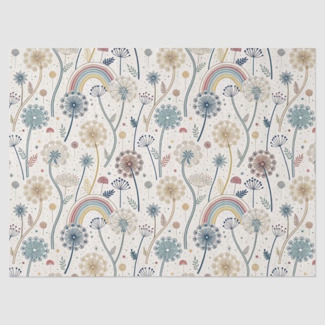 Papel De Seda Arcoiris y candeliones botánicos (2) (Anverso)