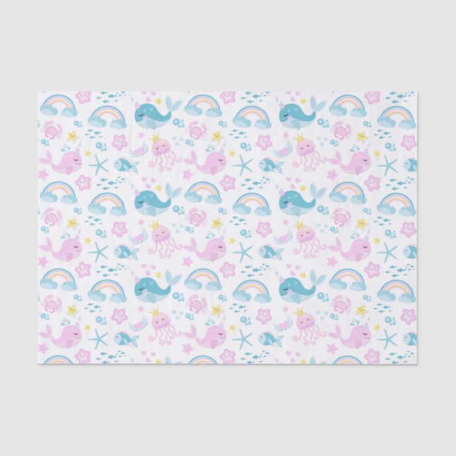 Papel De Seda Arcoíris y Criaturas Marinas Bebés (Anverso)