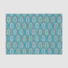 Papel De Seda Arcos Art Deco, Geométrico Verde azulado, Estilo V