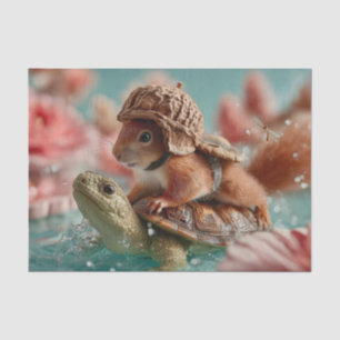 Papel De Seda Ardilla caprichosa montando una tortuga