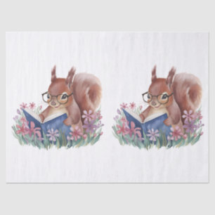 Papel De Seda Ardilla Leyendo Un Libro Enclavado En Flores