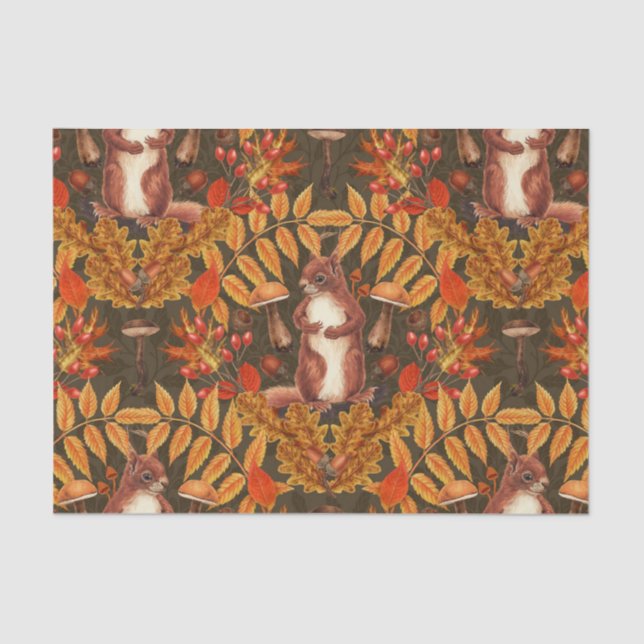 Papel De Seda Ardilla otoñal sobre marrón oscuro (Anverso)