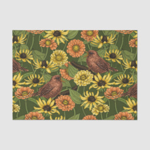 Papel De Seda Arenas y flores en verde