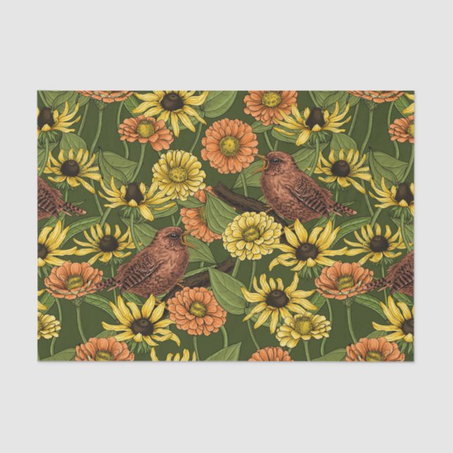 Papel De Seda Arenas y flores en verde (Anverso)