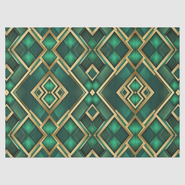 Papel de seda argyle moderno esmeralda y dorado (Anverso)