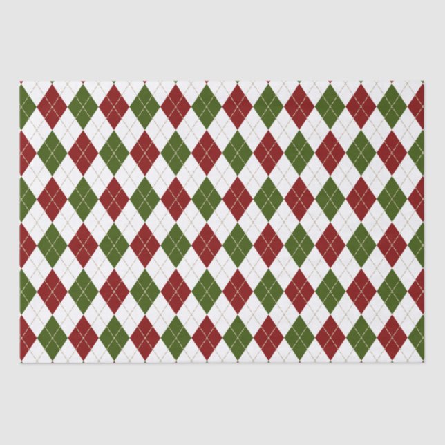 Papel De Seda argyle verde rojo festivo (Anverso)