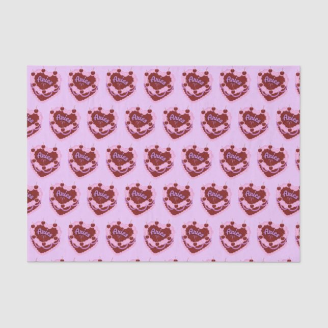 Papel De Seda Aries Zodiac Coquette Heart Birthday Cake (Anverso)