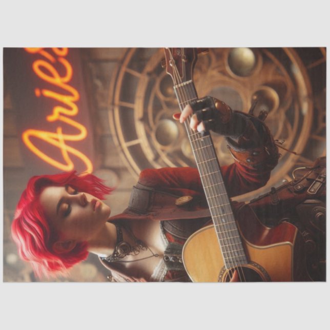 Papel De Seda Aries Zodiac Musician Guitar Decoupage (Anverso)