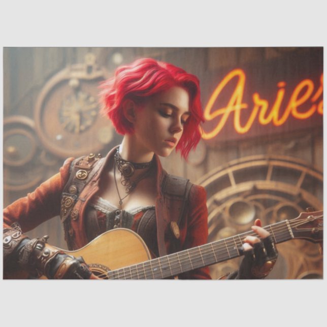 Papel De Seda Aries Zodiac Musician Guitar Decoupage (Anverso)