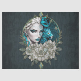 Papel De Seda Armonía de los elementos, la mujer con león.