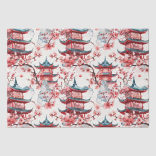 Papel De Seda Arquitectura asiática tradicional con botánicos