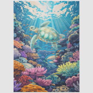 Papel De Seda Arrecife de Coral Escénico y Decoupage de Tortuga 