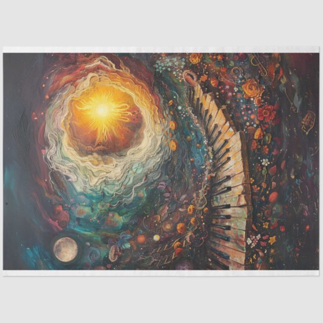 Papel De Seda Art Celestial Piano Planetas Stars Decoupage (Anverso)