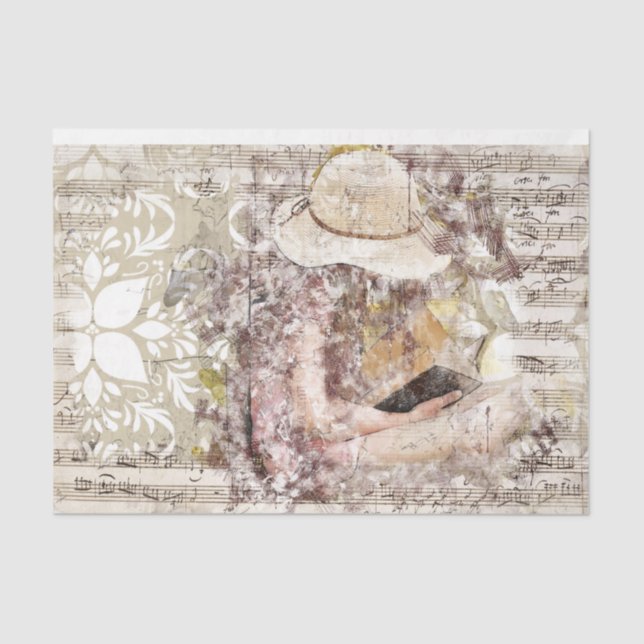 Papel De Seda Art Collage Chica Music 26 Decoupage (Anverso)