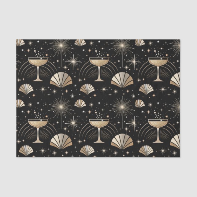 Papel De Seda Art Deco Champagne Constellations Night Pattern (Anverso)